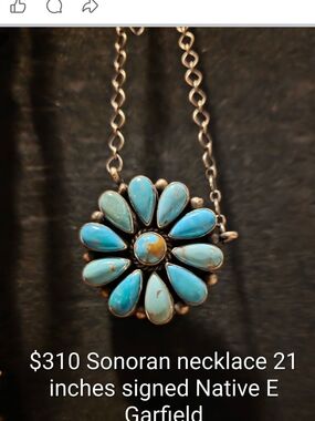 Turquoise Flower Cluster Pendant Necklace - Blue And Green Sonoran